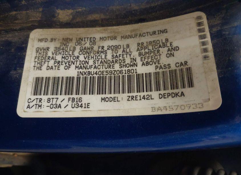 Photo 9 of 2009 Toyota Corolla LE (VIN 1NXBU40E59Z061801)