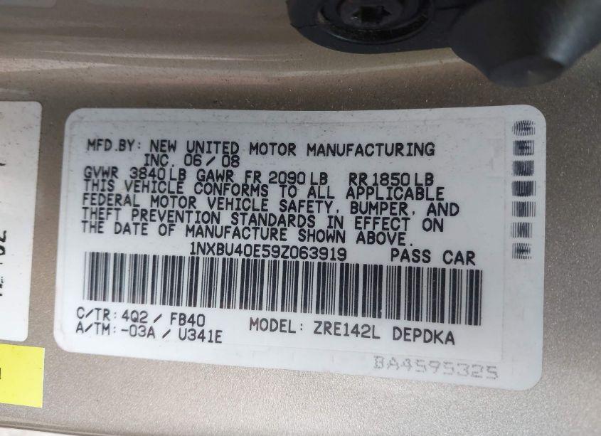 Photo 9 of 2009 Toyota Corolla LE (VIN 1NXBU40E59Z063919)