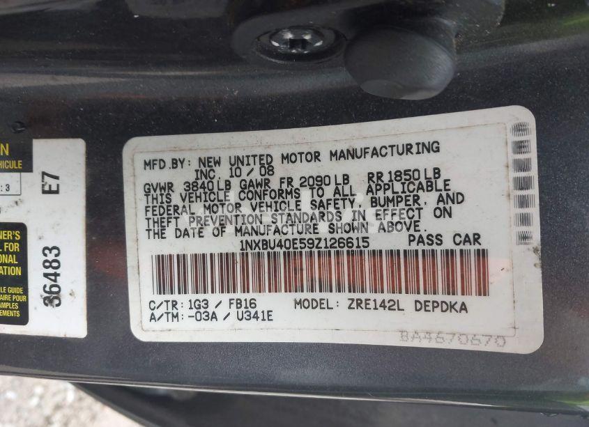 Photo 9 of 2009 Toyota Corolla (VIN 1NXBU40E59Z126615)