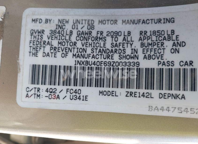 Photo 9 of 2009 Toyota Corolla XLE (VIN 1NXBU40E69Z003339)