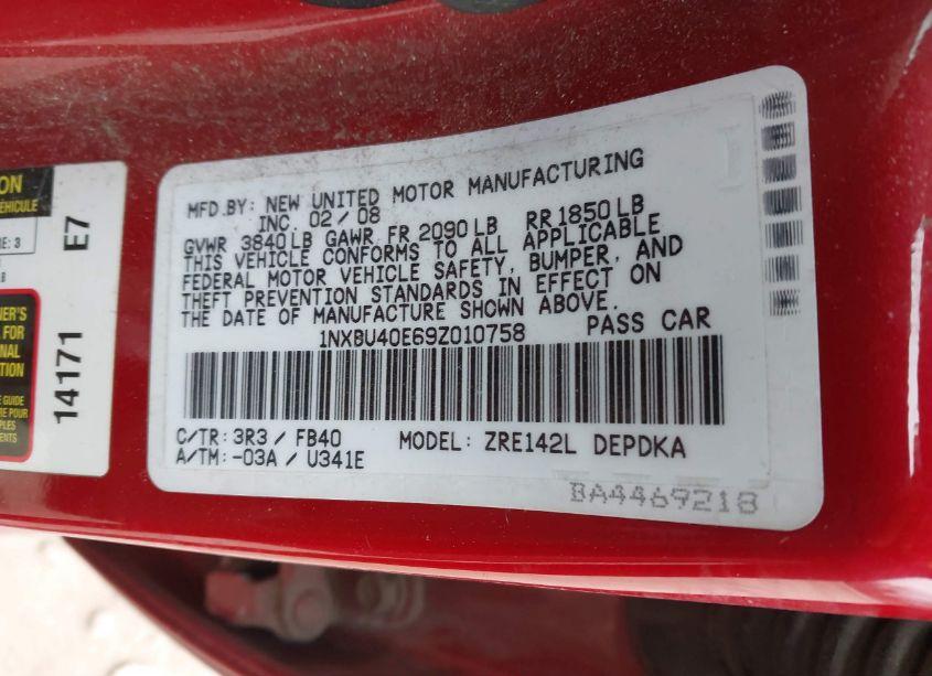 Photo 9 of 2009 Toyota Corolla LE (VIN 1NXBU40E69Z010758)