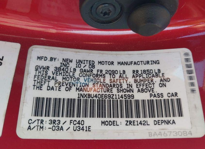 Photo 9 of 2009 Toyota Corolla XLE (VIN 1NXBU40E69Z114599)