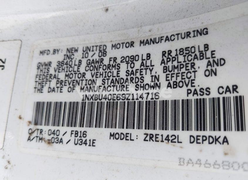 Photo 9 of 2009 Toyota Corolla LE (VIN 1NXBU40E69Z114716)