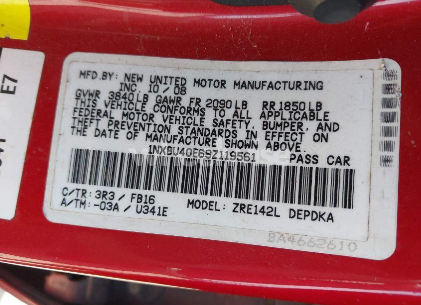 Photo 9 of 2009 Toyota Corolla LE (VIN 1NXBU40E69Z119561)