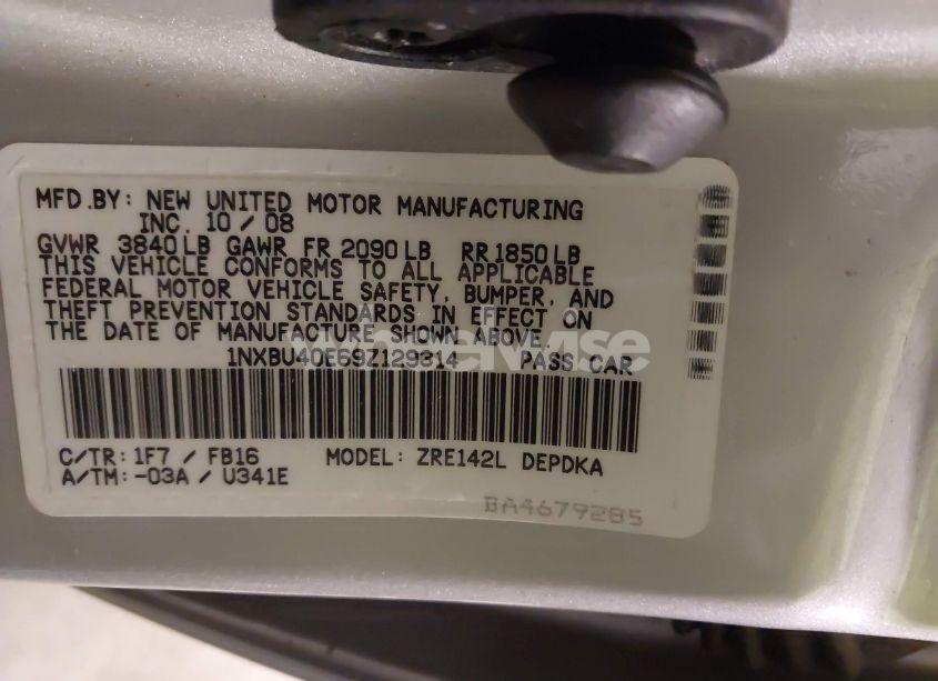 Photo 9 of 2009 Toyota Corolla LE (VIN 1NXBU40E69Z129314)