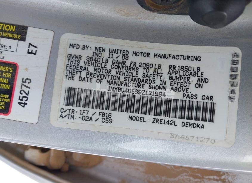 Photo 9 of 2009 Toyota Corolla (VIN 1NXBU40E69Z131984)