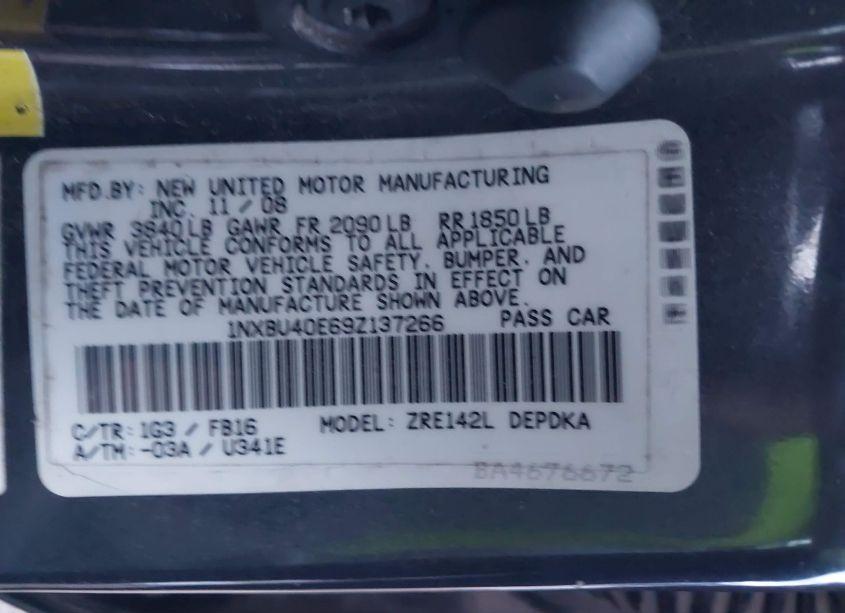 Photo 9 of 2009 Toyota Corolla LE (VIN 1NXBU40E69Z137266)