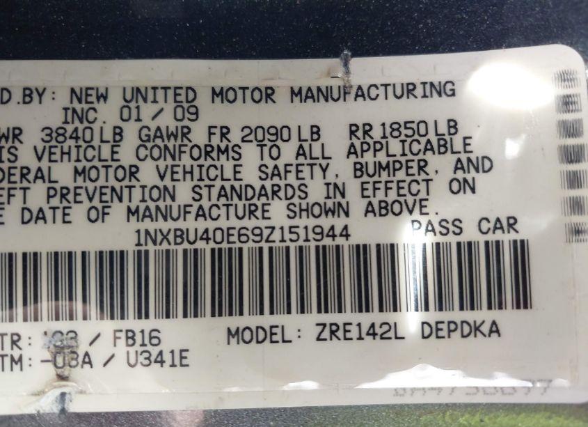 Photo 9 of 2009 Toyota Corolla LE (VIN 1NXBU40E69Z151944)