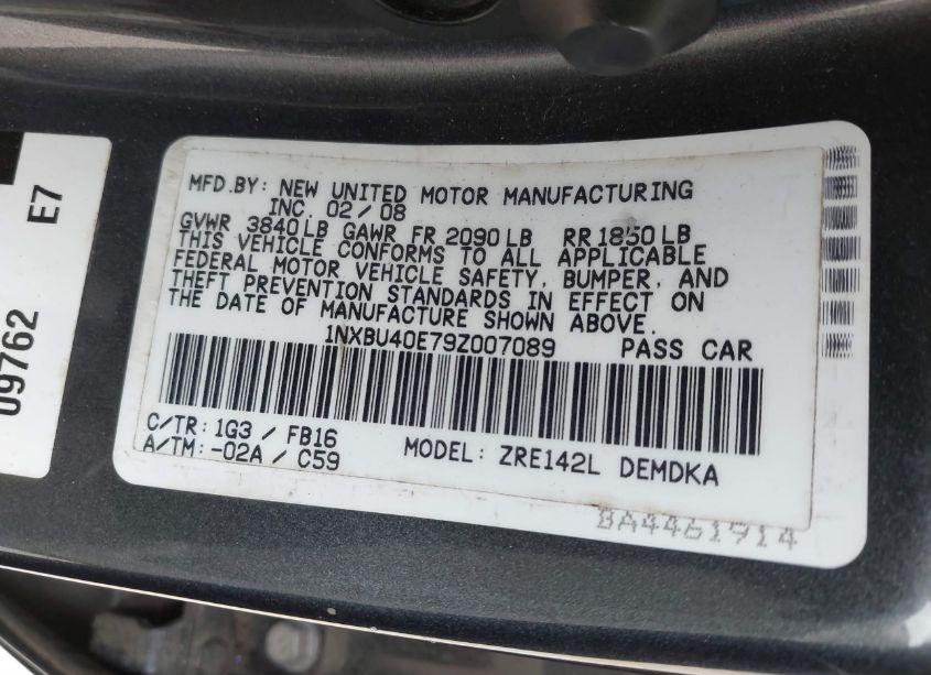 Photo 9 of 2009 Toyota Corolla (VIN 1NXBU40E79Z007089)