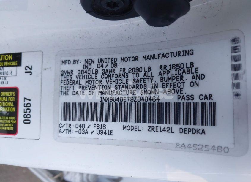 Photo 9 of 2009 Toyota Corolla LE (VIN 1NXBU40E79Z040464)
