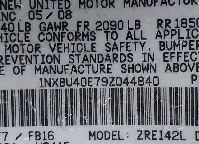 Photo 9 of 2009 Toyota Corolla LE (VIN 1NXBU40E79Z044840)