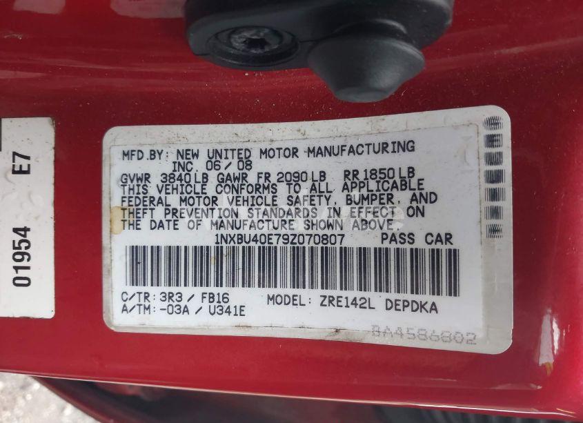 Photo 9 of 2009 Toyota Corolla LE (VIN 1NXBU40E79Z070807)