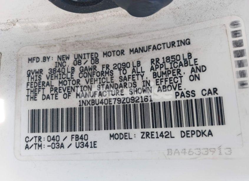 Photo 9 of 2009 Toyota Corolla LE (VIN 1NXBU40E79Z092161)