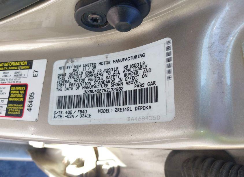 Photo 9 of 2009 Toyota Corolla LE (VIN 1NXBU40E79Z132982)