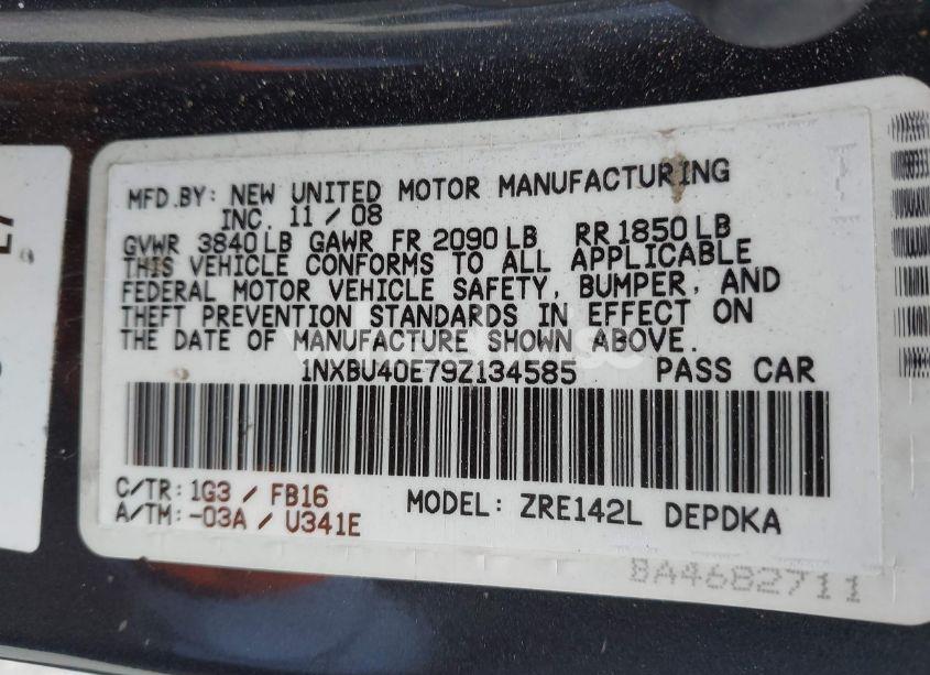 Photo 9 of 2009 Toyota Corolla LE (VIN 1NXBU40E79Z134585)