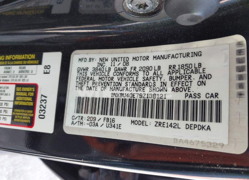 Photo 9 of 2009 Toyota Corolla LE (VIN 1NXBU40E79Z138121)