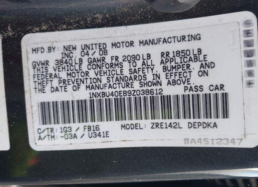 Photo 9 of 2009 Toyota Corolla LE (VIN 1NXBU40E89Z038612)