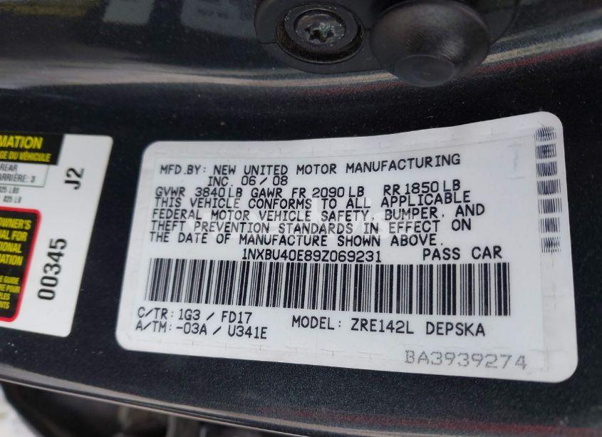 Photo 9 of 2009 Toyota Corolla S (VIN 1NXBU40E89Z069231)