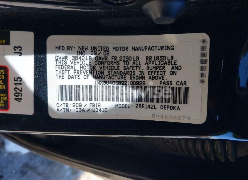 Photo 9 of 2009 Toyota Corolla LE (VIN 1NXBU40E89Z100929)