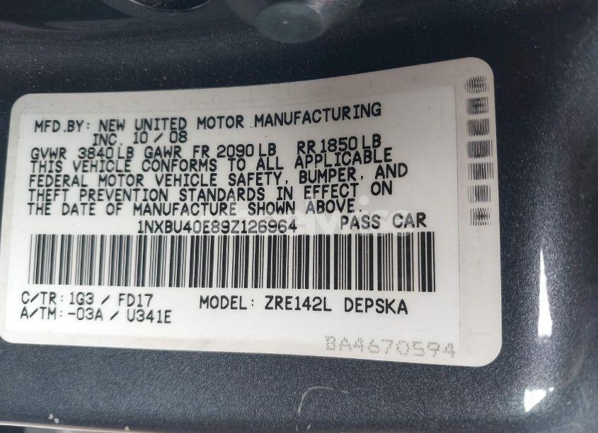 Photo 9 of 2009 Toyota Corolla S (VIN 1NXBU40E89Z126964)