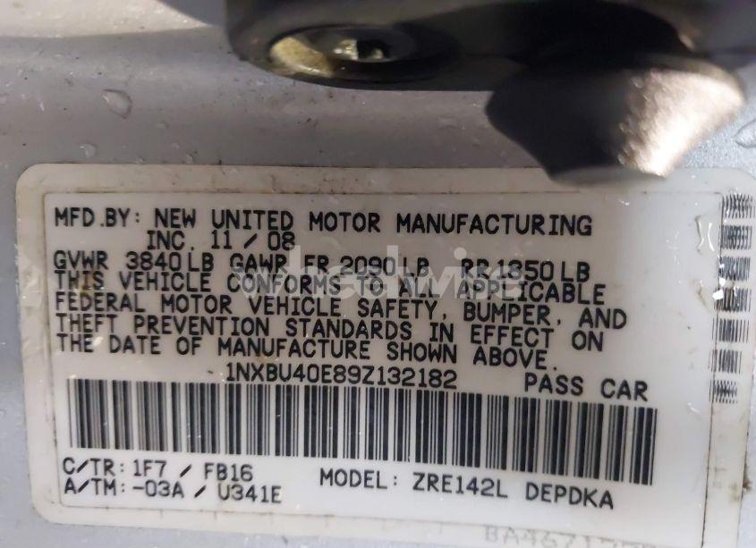 Photo 9 of 2009 Toyota Corolla LE (VIN 1NXBU40E89Z132182)