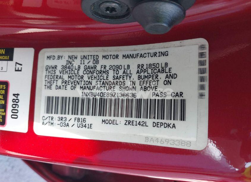 Photo 9 of 2009 Toyota Corolla LE (VIN 1NXBU40E89Z136636)