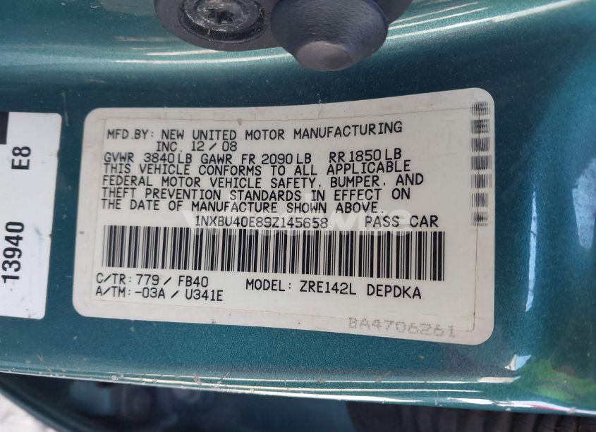 Photo 9 of 2009 Toyota Corolla LE (VIN 1NXBU40E89Z145658)