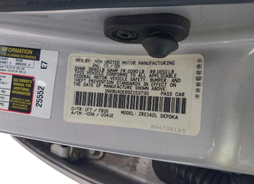 Photo 9 of 2009 Toyota Corolla LE (VIN 1NXBU40E89Z153730)