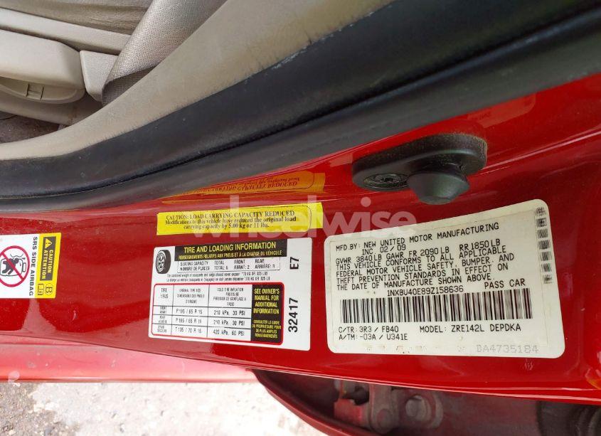 Photo 9 of 2009 Toyota Corolla LE (VIN 1NXBU40E89Z158636)