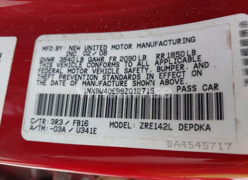 Photo 9 of 2009 Toyota Corolla LE (VIN 1NXBU40E99Z012715)