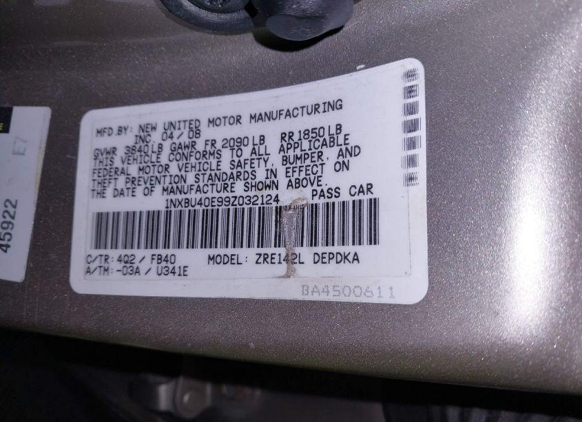 Photo 9 of 2009 Toyota Corolla LE (VIN 1NXBU40E99Z032124)