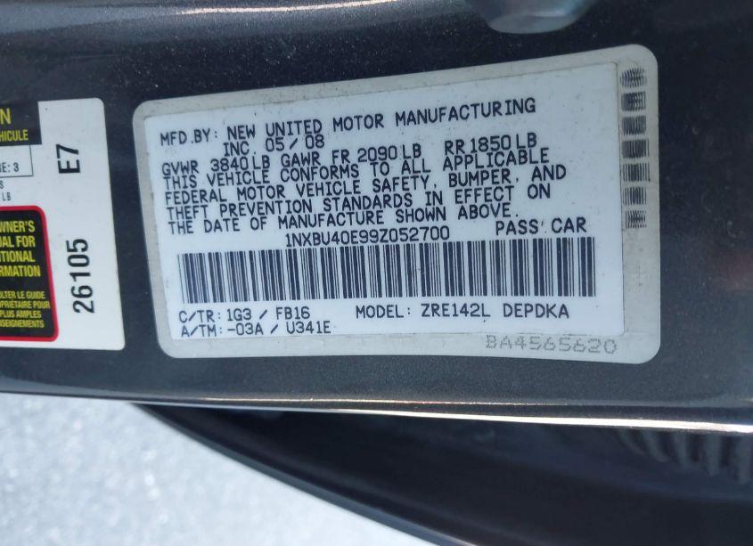 Photo 9 of 2009 Toyota Corolla LE (VIN 1NXBU40E99Z052700)