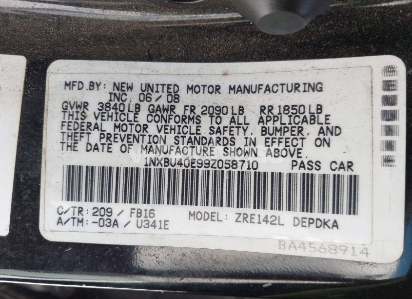 Photo 9 of 2009 Toyota Corolla LE (VIN 1NXBU40E99Z058710)