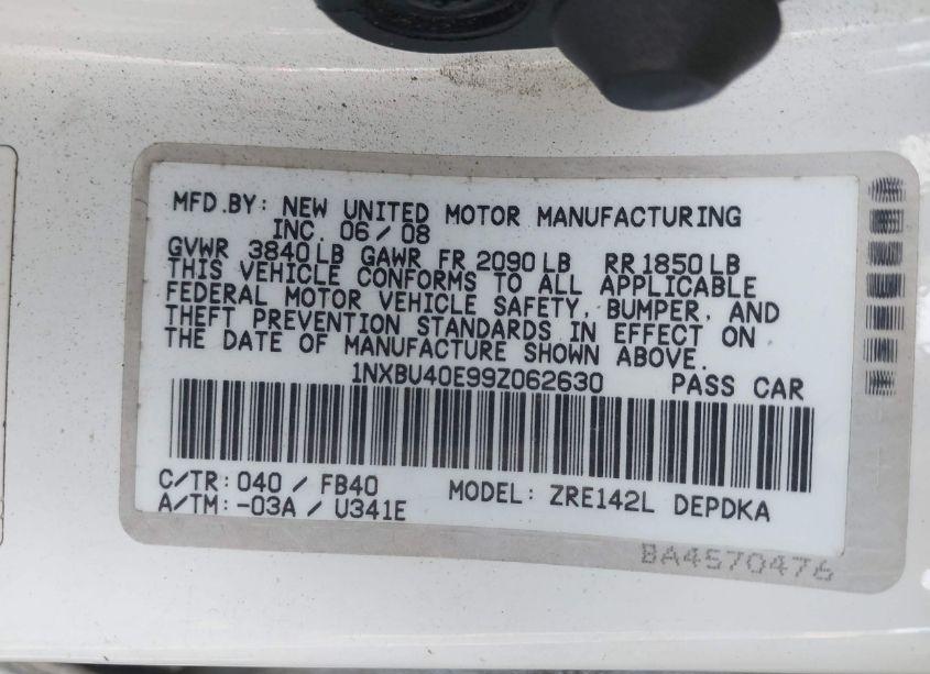 Photo 9 of 2009 Toyota Corolla (VIN 1NXBU40E99Z062630)