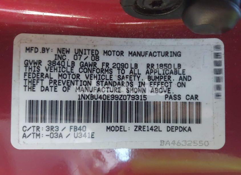 Photo 9 of 2009 Toyota Corolla LE (VIN 1NXBU40E99Z079315)