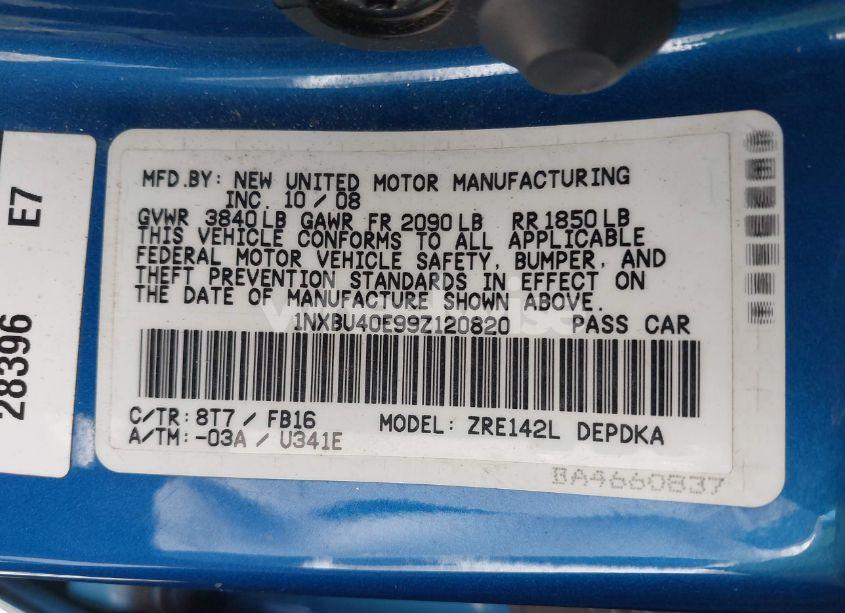 Photo 9 of 2009 Toyota Corolla LE (VIN 1NXBU40E99Z120820)