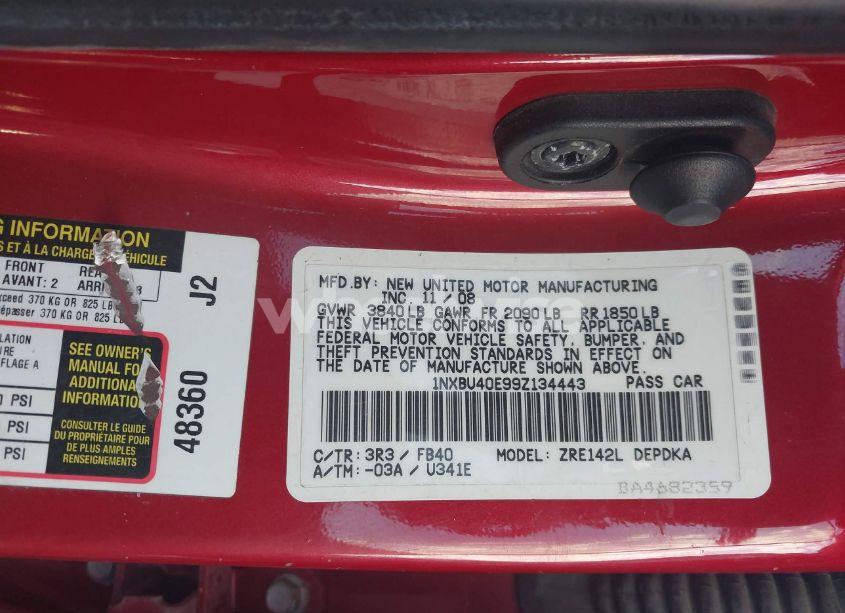 Photo 9 of 2009 Toyota Corolla LE (VIN 1NXBU40E99Z134443)