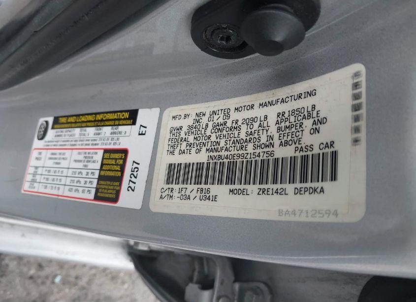 Photo 9 of 2009 Toyota Corolla LE (VIN 1NXBU40E99Z154756)