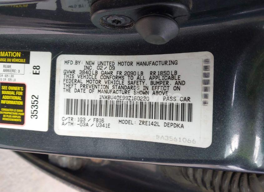 Photo 9 of 2009 Toyota Corolla LE (VIN 1NXBU40E99Z160220)
