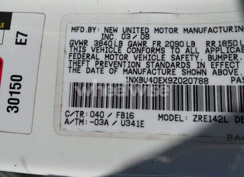 Photo 9 of 2009 Toyota Corolla (VIN 1NXBU40EX9Z020788)