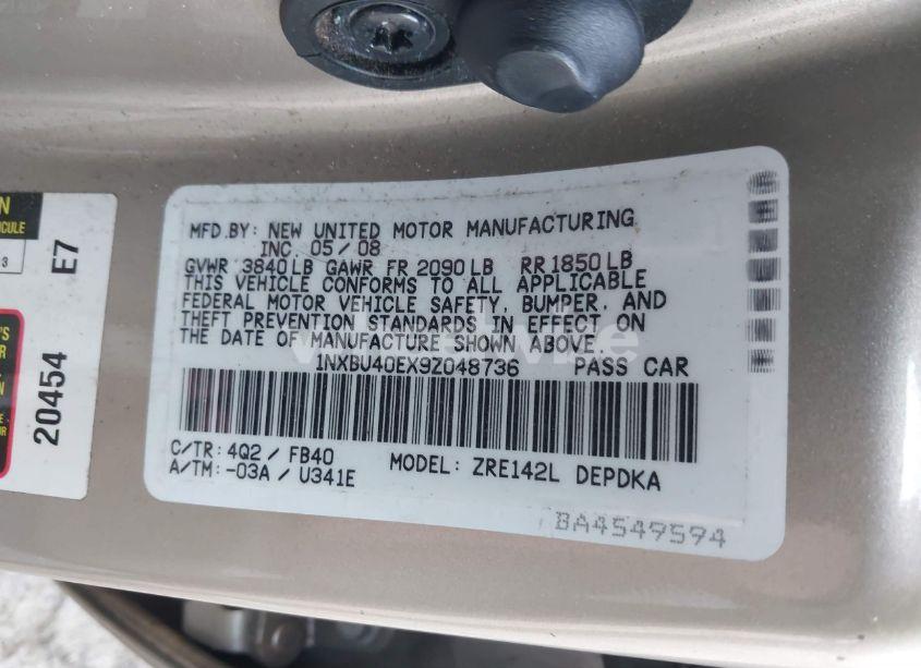 Photo 9 of 2009 Toyota Corolla LE (VIN 1NXBU40EX9Z048736)