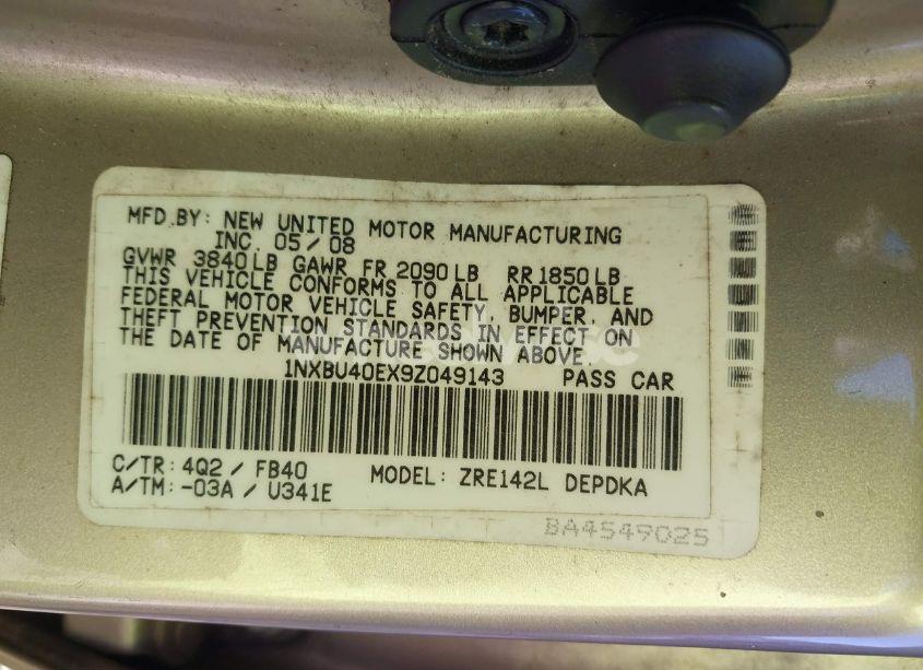 Photo 9 of 2009 Toyota Corolla (VIN 1NXBU40EX9Z049143)