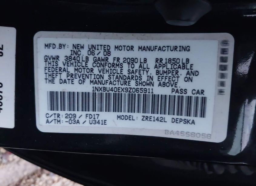 Photo 9 of 2009 Toyota Corolla S (VIN 1NXBU40EX9Z065911)