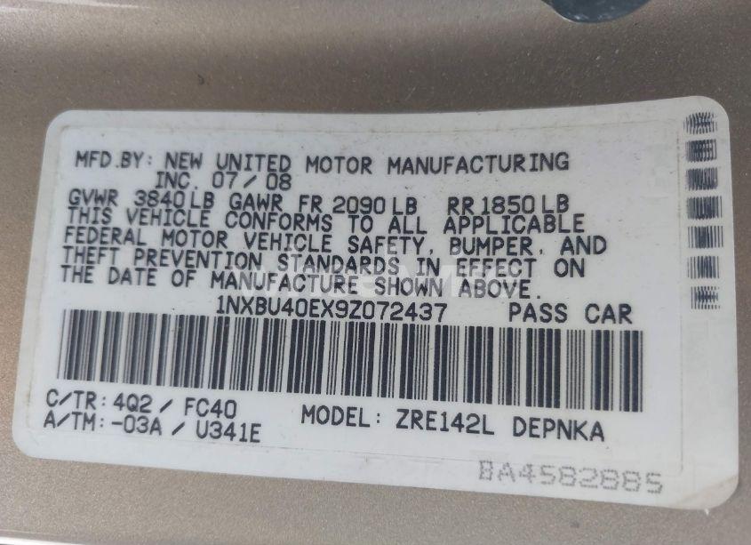 Photo 9 of 2009 Toyota Corolla XLE (VIN 1NXBU40EX9Z072437)