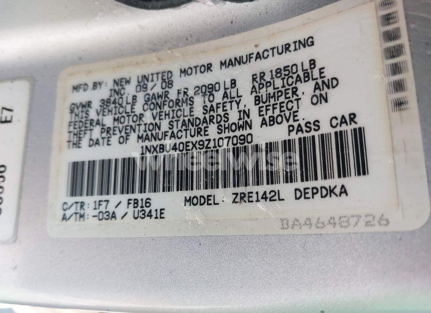 Photo 9 of 2009 Toyota Corolla LE (VIN 1NXBU40EX9Z107090)