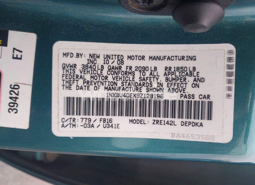 Photo 9 of 2009 Toyota Corolla (VIN 1NXBU40EX9Z128196)