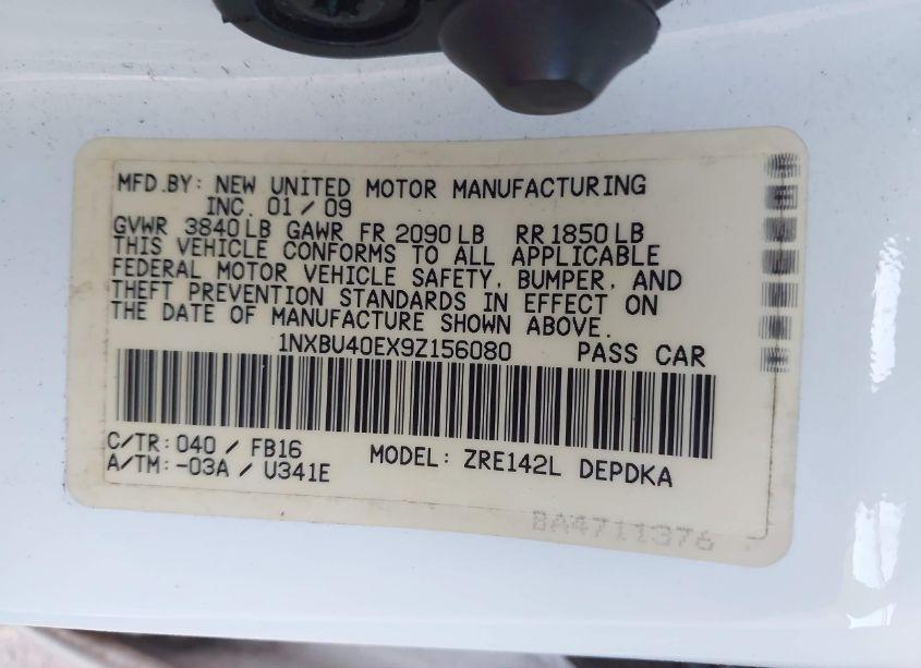 Photo 9 of 2009 Toyota Corolla LE (VIN 1NXBU40EX9Z156080)