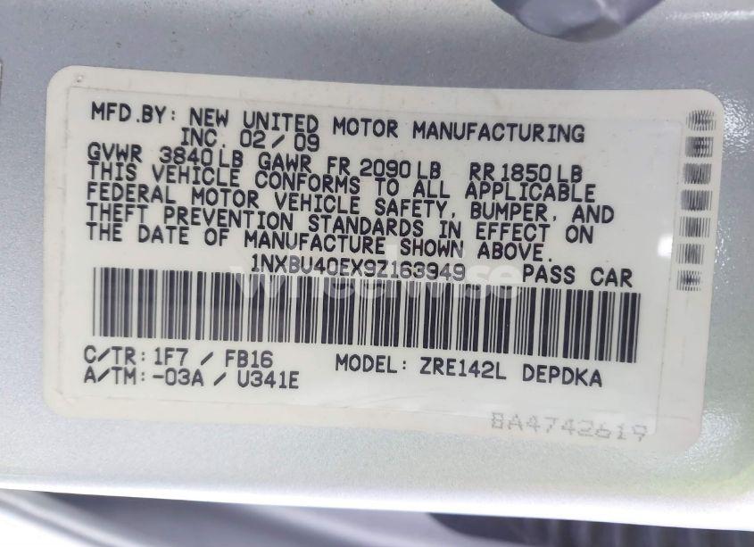 Photo 9 of 2009 Toyota Corolla LE (VIN 1NXBU40EX9Z163949)