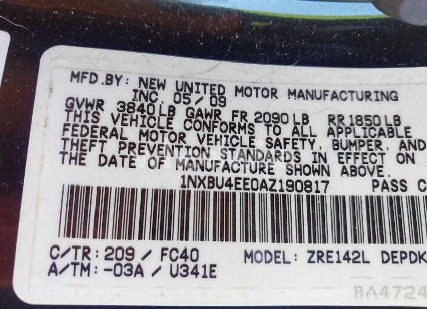 Photo 9 of 2010 Toyota Corolla LE (VIN 1NXBU4EE0AZ190817)