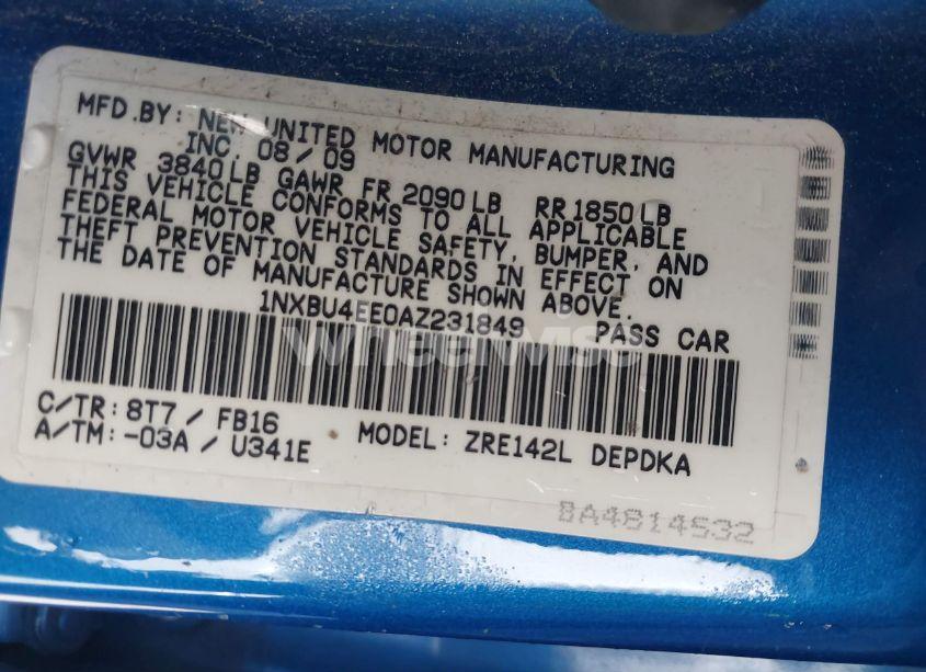 Photo 9 of 2010 Toyota Corolla (VIN 1NXBU4EE0AZ231849)